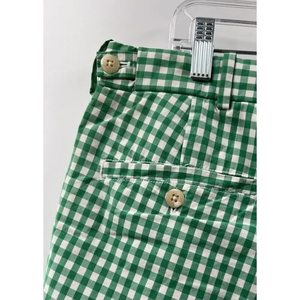 Polo Ralph Lauren Men’s Flat Front 100% Cotton Green White Check Shorts Size 36